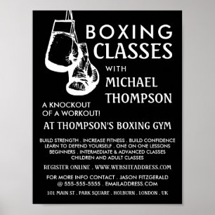 Poster Gants de boxe noir et blanc, Classe de boxe Advert