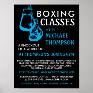 Poster Gants de boxe noir et bleu, Classe de boxe Advert