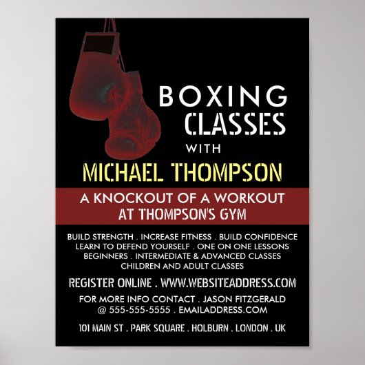 Poster Gants de boxe solaire, Advert de classe de boxe (Devant)