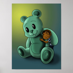 Poster Garçon afro-américain et ours en peluche