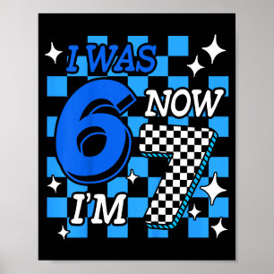 Poster Garçon Anniversaire Bleu à Carreaux J'avais 6 Ans