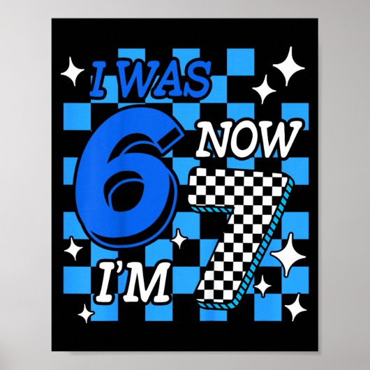 Poster Garçon Anniversaire Bleu à Carreaux J'avais 6 Ans (Devant)