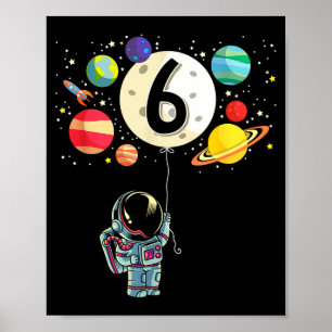 Poster garçon astronaute de 6 ans anniversaire 6ème anniv