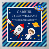 Poster Garçon Astronaute Espace Fusée Naissance Statistiq (Devant)