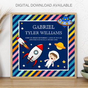 Poster Garçon Astronaute Espace Fusée Naissance Statistiq