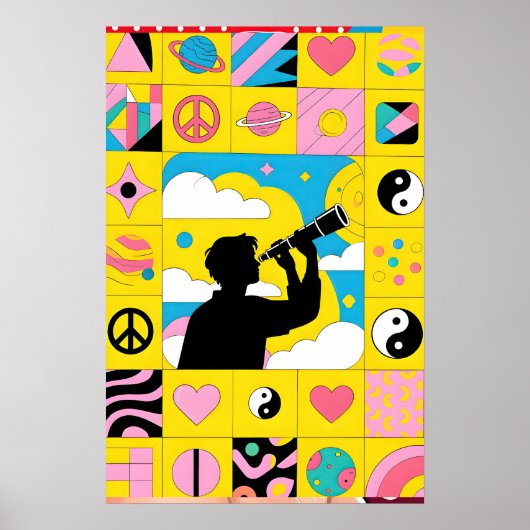 Poster Garçon au télescope Pop Art (Devant)