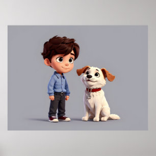 Poster Garçon avec art chien