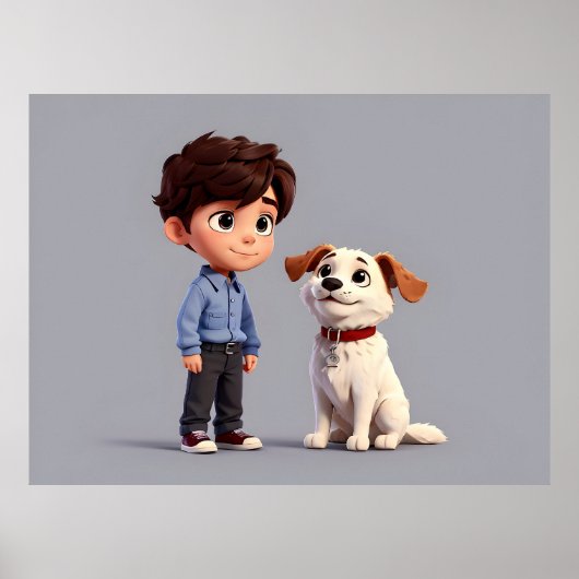 Poster Garçon avec art chien (Devant)