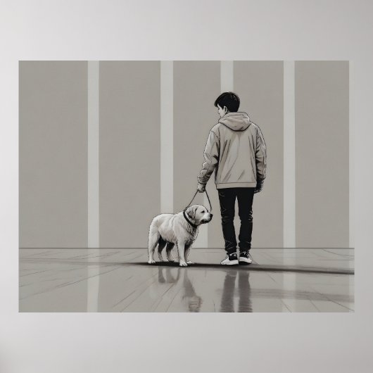 Poster Garçon avec art chien (Devant)