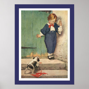 Poster Garçon avec Chien chiot