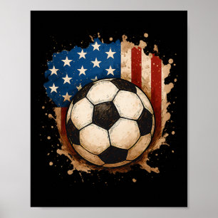 Poster Garçon avec un drapeau américain de football patri