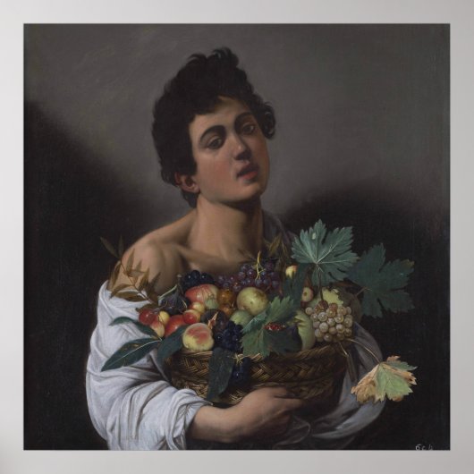 Poster Garçon avec un panier de fruits (Devant)