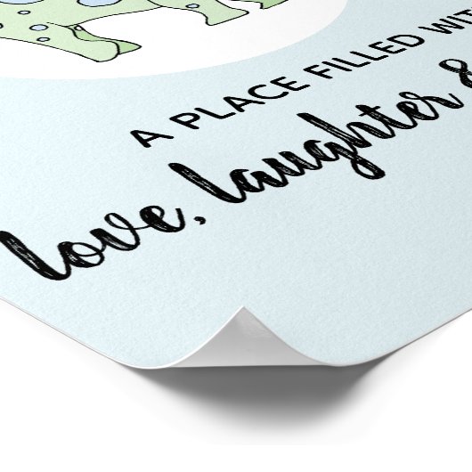 Poster Garçon Bébé Doodle Dinosaure Vert et Nurserie avec (Coin)