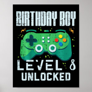 Poster Garçon d'anniversaire enfant Niveau 8 débloqué Man