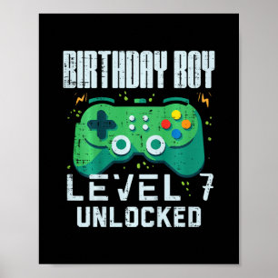 Poster Garçon d'anniversaire Enfants Niveau 7 Débloqué Ma