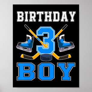 Poster Garçon de 3 ans joyeux anniversaire hockey sur gla