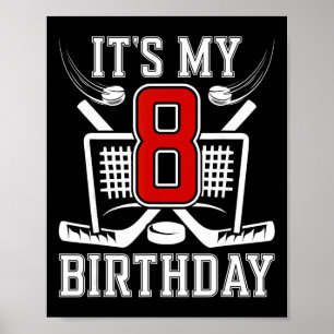 Poster Garçon de 8 ans pour anniversaire de hockey sur gl