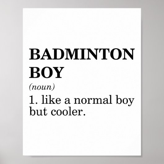 Poster Garçon de badminton Nom Définition Volant Badminto (Devant)