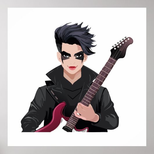 Poster Garçon emo aux cheveux noirs (Devant)