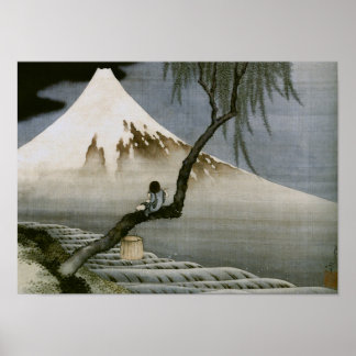 Poster Garçon et Mont Fuji Hokusai Art japonais