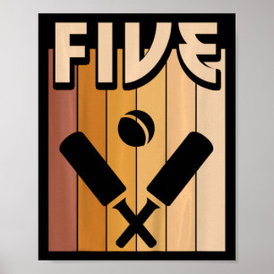 Poster Garçon Fille Anniversaire 5 Ans Cricket 5ème Anniv