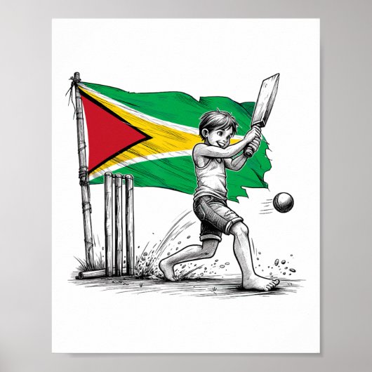 Poster Garçon guyanais jouant au cricket1 (Devant)
