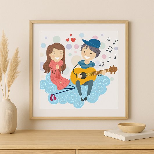 Poster Garçon jouant de la guitare pour l'amour de la fil