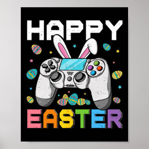 Poster Garçon joueur Joyeuses Pâques Jeux vidéo Lapin Gam