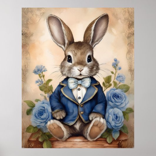 Poster Garçon Lapin Antique Shabby Chic (Devant)