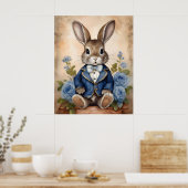 Poster Garçon Lapin Antique Shabby Chic (Cuisine)