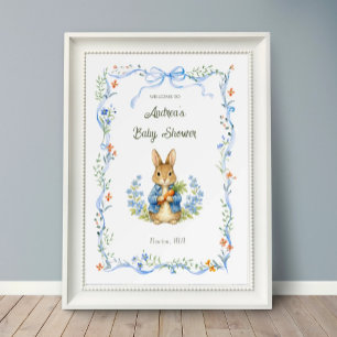 Poster Garçon Lapin Mignon Fleur Bleue Bienvenue à la Bab