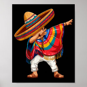 Poster Garçon mexicain faisant le dab avec un poncho cinq