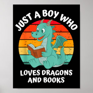 Poster Garçon Mignon Aime Les Livres De Dragons Enfants