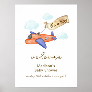 Poster Garçon Mignon Aviateur Bienvenue à la Baby Shower