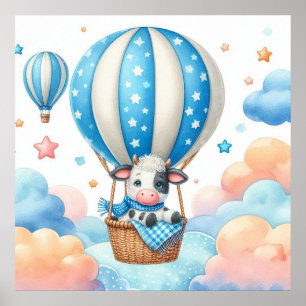 Poster Garçon Montgolfière Vache Chaude