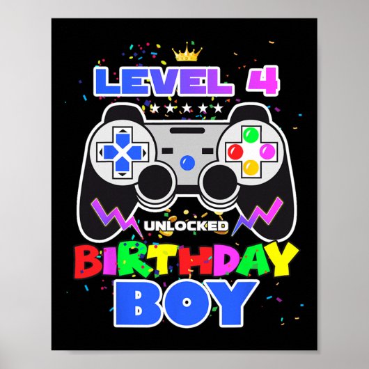 Poster Garçon niveau 4 jeu vidéo déverrouillé 4e jeu d'an (Devant)