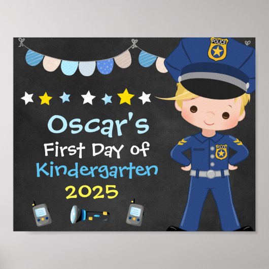 Poster Garçon officier de police Premier jour de l'école (Devant)
