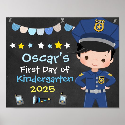 Poster Garçon officier de police Premier jour de l'école  (Devant)