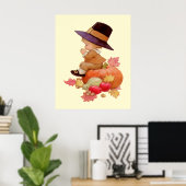 Poster Garçon pèlerin vintage priant sur Citrouille (Bureau à domicile)