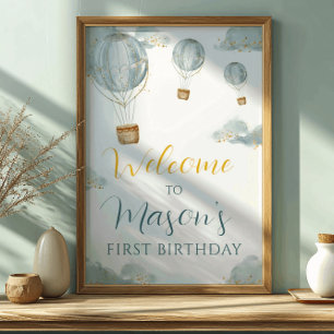 Poster Garçon Premier Anniversaire Ballon Bleu Rêveur Pai