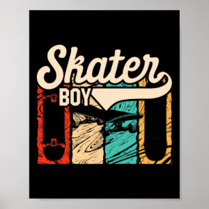 Poster Garçon skater rétro skateur vintage skateboard L