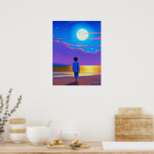 Poster Garçon sur la plage, regardant la lune (Cuisine)