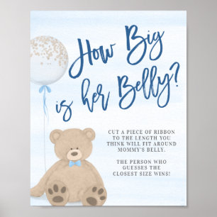 Poster Garçon Teddy Bear Blue Balloon Baby shower Belly J