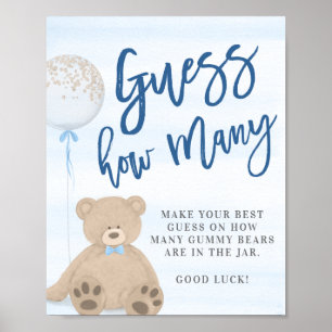 Poster Garçon Teddy Bear Blue Balloon Devinez Combien de 