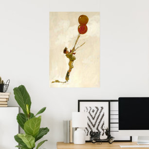 Poster Garçon vintage avec ballons rouges à une fête d'an