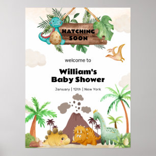 Poster Garçon Volcan Éclosion de Dinosaure Baby Shower Bi