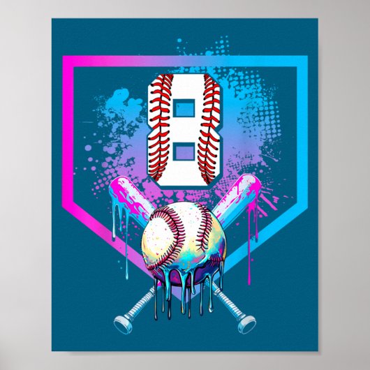 Poster Garçons Baseball Drip 8e Anniversaire Maison (Devant)