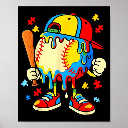 Poster Garçons Baseball Sensibilisation à l'autisme Crème (Devant)