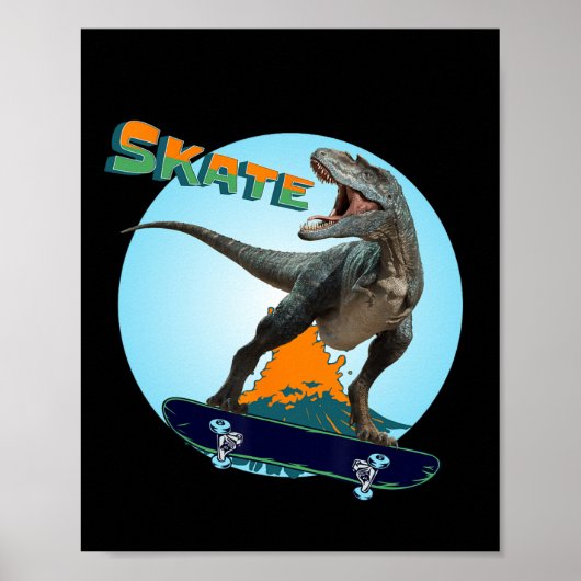 Poster Garçons cools planche à roulettes T Rex dinosaure (Devant)