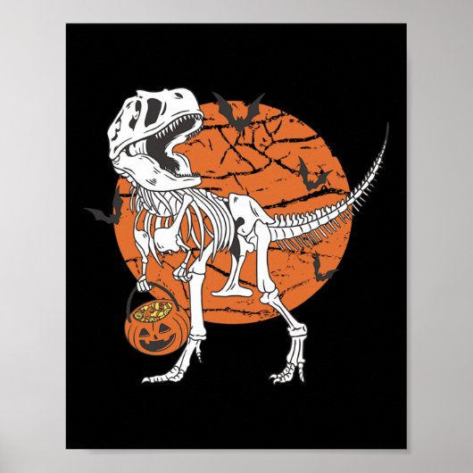 Poster Garçons Dinosaur Squelette T Rex Citrouille effray (Devant)